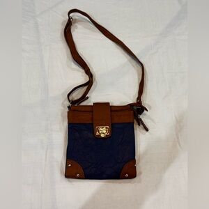 Rosetti Over Shoulder Bag in Blue and Brown Double Pouch